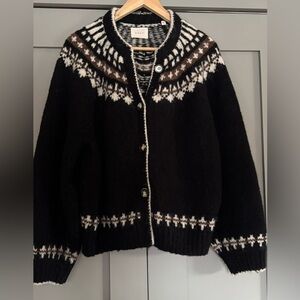 DÔEN Women's Black Olympia Black Fair Isle Clarke Cardigan